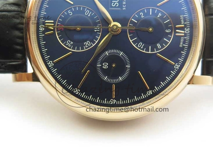 MIROTIME 0106 Portofino Chrono RG ZF 1:1 Best Edition Blue Dial Gold Markers on Black Leather Strap A FlexibleFit 7112